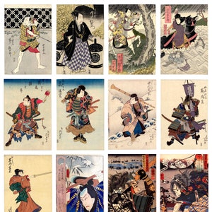 12 x Antique Samurai Postkarten (3) ein Set von 12 individuellen Reproduktionen Kunstpostkarten aus dem 19.Jahrhundert - hochwertiger 300g matter Fotokarton