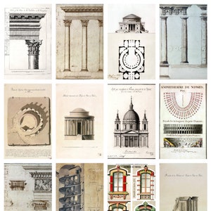 12 x Antike Architektur-Postkarten - ein Set von 12 Reproduktionskunstpostkarten - hochwertiges 300gsm mattes Fotopapier, Archivtinten