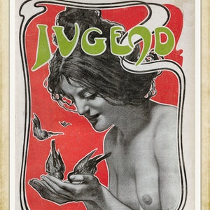 Vintage Art Nouveau print (#032) – a rare late 19th Century German &#39;Jugendstil&#39; art print. A4 / A3 Heavyweight art paper, archival inks
