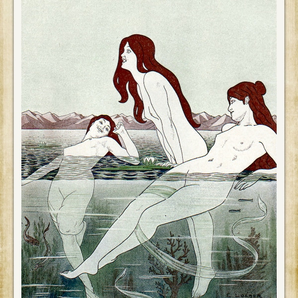 Vintage Art Nouveau print (#031) – a rare late 19th Century German 'Jugendstil' art print. A4 / A3 Heavyweight art paper, archival inks