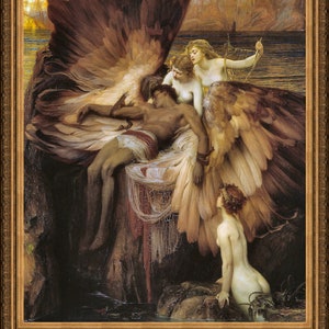 Herbert Draper, The Lament for Icarus, c. late 19c - A4 reproduction fine art print. Heavyweight paper / real art canvas