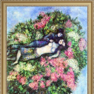 Marc Chagall, Liebende im Flieder, 1930, A4 / A3 Reproduktion Fine Art Print. Schweres Papier