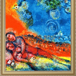 Marc Chagall, Couple on a Red Background, 1943, A4 / A3 reproduction fine art print. Heavyweight paper / real art canvas image 1