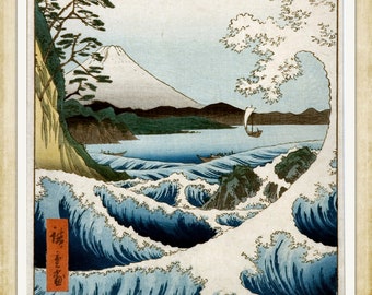 Ando Hiroshige - The Sea at Satta Suruga Province, 1858 - 19th c Japanese woodblock print, A4 / A3 heavyweight art paper, archival inks