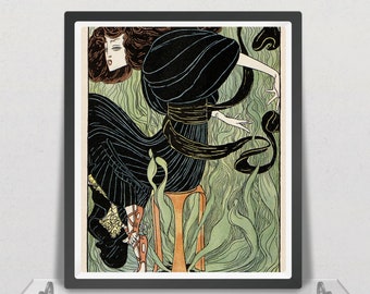 Vintage Art Nouveau print (#076) – a rare late 19th Century German 'Jugendstil' art print. A4 / A3 Poster, Home Decor, Wall Art