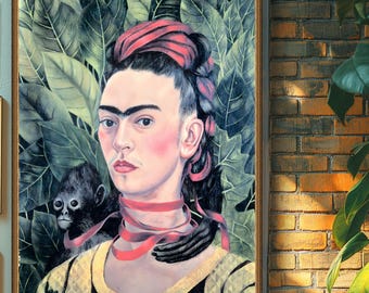 Frida Kahlo, Self-Portrait with Monkey, 1940, museum-quality 250gsm matte paper giclée print /art canvas / unframed / framed