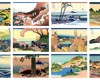 12 x Katsushika Hokusai postcards, 19th c. (2)  – a set of 12 reproduction art postcards -  premium-quality 300gsm matte photo card