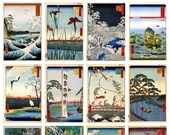 12 X Antique Utagawa Hiroshige Postcards, 19th Century – a