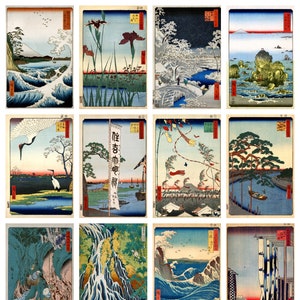 12 x Antique Japanese postcards – a set of 12 individual 19th century reproduction art postcards -  premium-quality 300gsm matte photo card