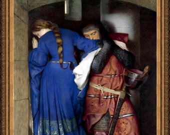Frederic William Burton, Meeting on the Turret Stairs, 1864, A4 / A3 reproduction fine art print. Heavyweight paper