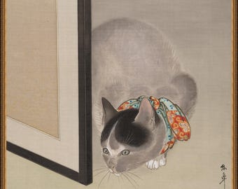 Cat with Spider, Japanese, 20th c. A4 / A3 / A2 / A1 / A0  Premium Matte Fine Art Poster, Cat Art, Gift, Japanese print, Unframed/Framed
