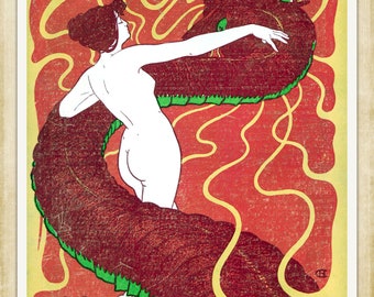 Vintage Art Nouveau print (#068) – a rare late 19th Century German 'Jugendstil' art print. A4 / A3 Heavyweight art paper, archival inks