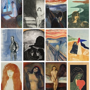 12 x cartes postales Edvard Munch - un lot de 12 reproductions de mini-impressions d'art de la taille d'une carte postale - 300 g/m² carte photo mate de haute qualité