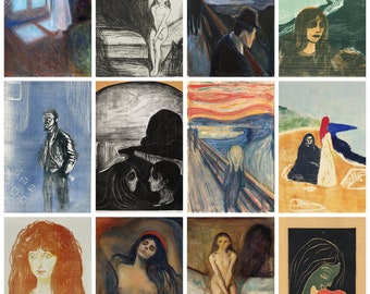 12 x Edvard Munch postcards – a set of 12 reproduction art postcards - 300gsm premium-quality matte photo card