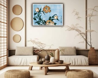 Poppies on Blue - artist unknown - Japanese woodblock print, museum-quality 250gsm matte paper giclée print /art canvas / unframed / framed