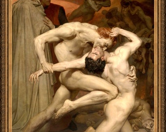 W. Bouguereau, Dante & Virgil in Hell, c1850 - A4 / A3 reproduction fine art print. Heavyweight  paper / real art canvas