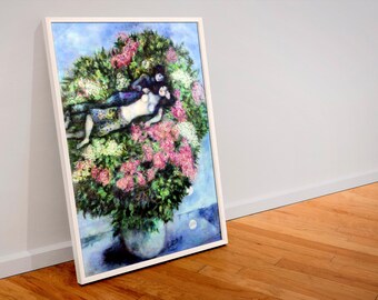 Marc Chagall, Lovers in the Lilacs, 1930, museum-quality 250gsm matte paper giclée print /art canvas / unframed / framed