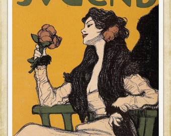 Vintage Art Nouveau print (#038) – a rare late 19th Century German 'Jugendstil' art print. A4 / A3 Heavyweight art paper, archival inks