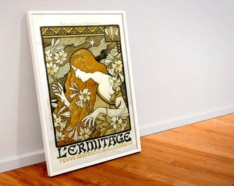 Paul Berthon, L' Ermitage, Art Nouveau poster, 1897, museum-quality 250gsm matte paper giclée print /art canvas / unframed / framed