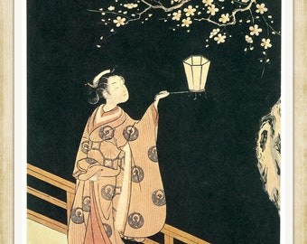 Blossom Lantern - artist unknown, circa late 18th c - Japanese woodblock print, A4 / A3 heavyweight art paper, archival inks