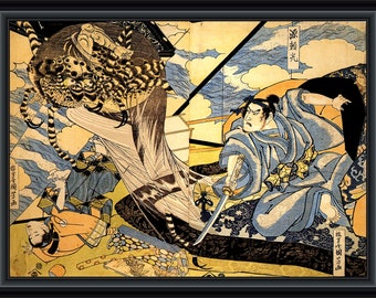 Kuniyoshi Utagawa - Minamoto Yorimitsu or Raiko -  19c Japanese woodblock print, A4 / A3 heavyweight art paper, archival inks