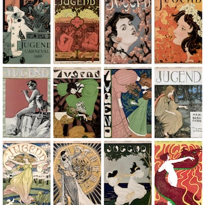 12 x Vintage Art Nouveau postcards (1) – a set of 12 1890s German Art Nouveau & 'Jugendstil' reproduction art postcards.
