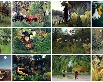 12 x Henri Rousseau postcards – a set of 12 reproduction art postcard-sized mini-prints - 300gsm premium-quality matte photo card