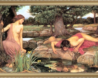John William Waterhouse, Echo and Narcissus, 1903  - A4 / A3 reproduction fine art print. Heavyweight paper
