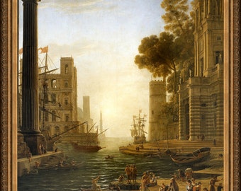 Claude Lorrain, Embarkment of St Paula Romana A4 / A3 reproduction fine art print. Heavyweight textured art paper, archival inks
