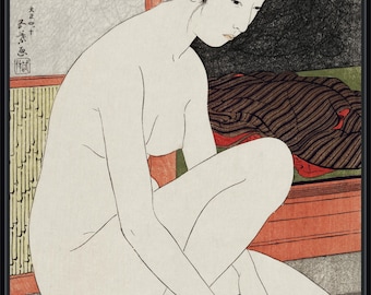 Japanese Lady Bathing, Japanese art, 19th c. A4 / A3 / A2 / A1 / A0  Premium Matte Fine Art Poster Wall Art Gift, Bird art, Unframed/Framed