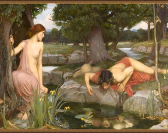 John William Waterhouse, Echo and Narcissus, museum-quality 250gsm matte paper giclée print /art canvas / unframed / framed