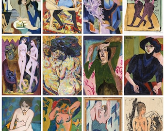 12 x Ernst Ludwig Kirchner postcards – a set of 12 reproduction art postcard-sized mini-prints - 300gsm premium-quality matte photo card