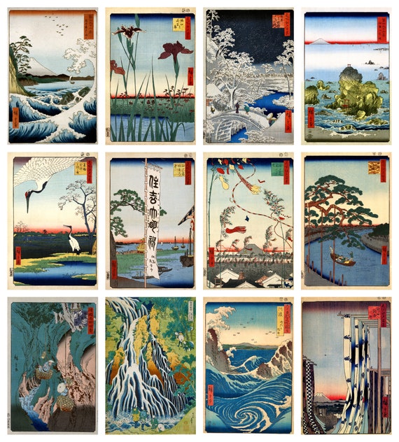 12 X Antique Japanese Postcards a Set of 12 Individual 19th Century  Reproduction Art Postcards Premium-quality 300gsm Matte Photo Card 