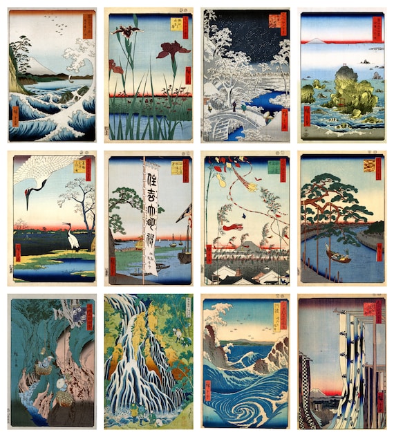 12 X Antique Japanese Postcards a Set of 12 Individual 19th Century  Reproduction Art Postcards Premium-quality 300gsm Matte Photo Card 