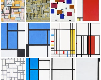 12 x Piet Mondrian postcards II– a set of 12 reproduction art postcard-sized mini-prints -  premium-quality 300gsm matte photo card