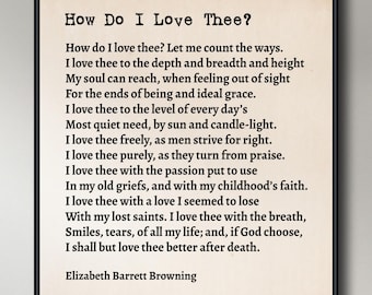 ¿Cómo te amo? de Elizabeth Barrett Browning, Poema impreso, Lámina artística, Póster inspirador, Impresión de poema, Enmarcado/sin marco