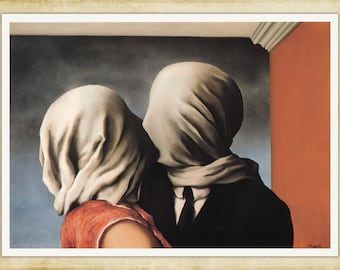 René Magritte, The Lovers, 1928, A4 / A3 reproduction fine art print. Heavyweight textured paper, archival inks