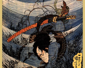 Utagawa Kuniyoshi - Takagi Toranosuke Dive-Fishing, 1856, museum-quality 250gsm matte paper giclée print /art canvas / unframed / framed