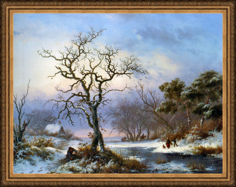 Heavyweight matte paper pigment archival inks A4 A3 Fredrik Marinus Kruseman Winter Landscape 1853 A4 A3 reproduction fine art print