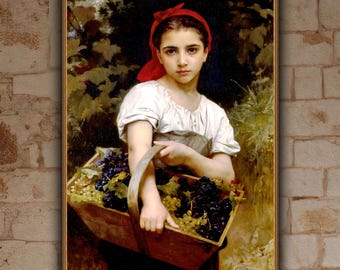 William Bouguereau, The Grape Picker, 1875, museum-quality 250gsm matte paper giclée print /art canvas / unframed / framed