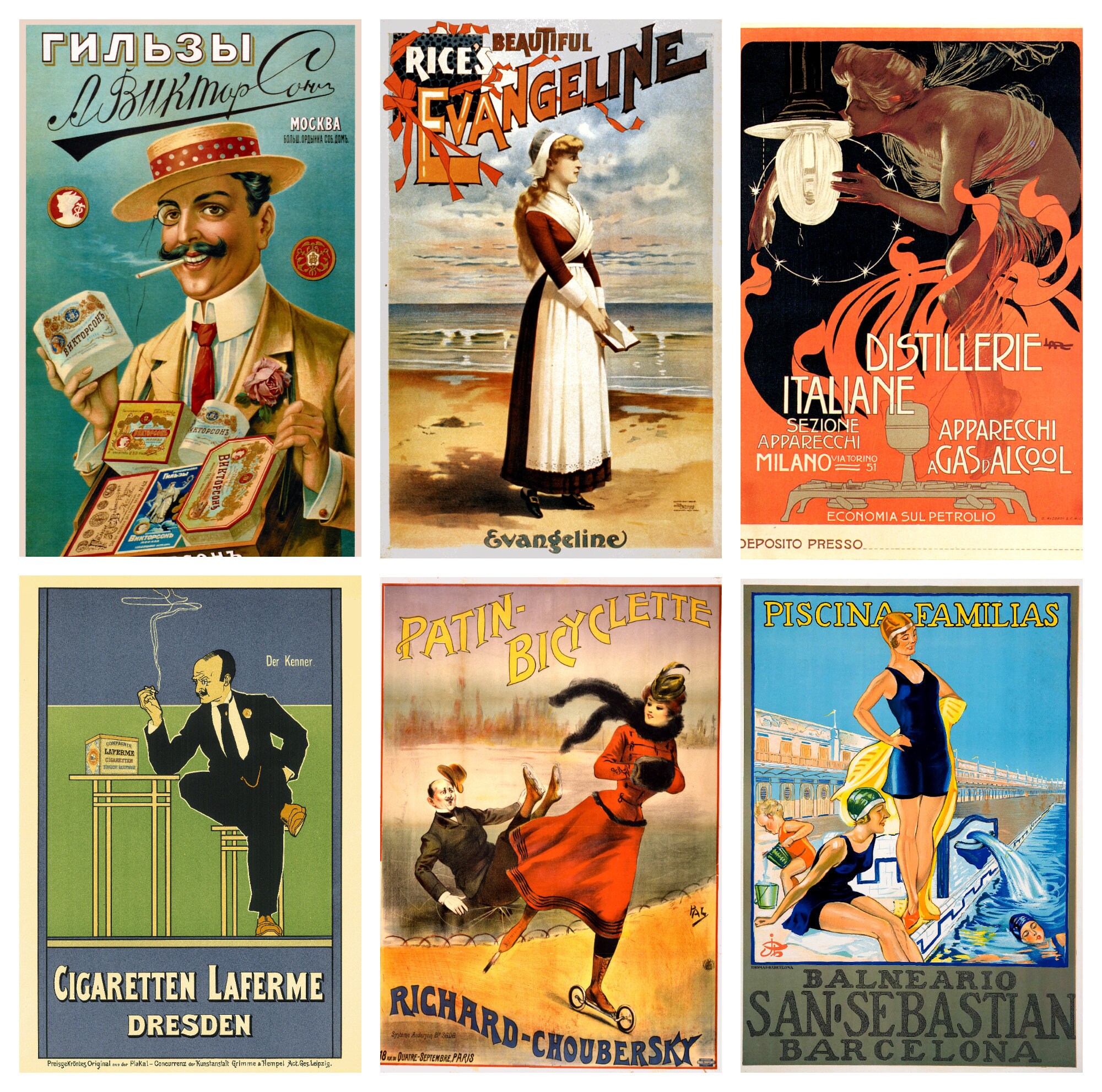 6 X A4 Vintage Advertising Prints – a Set of Six Early 20th
