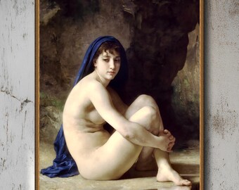 William Bouguereau, Seated Bather, 1884, museum-quality 250gsm matte paper giclée print /art canvas / unframed / framed.