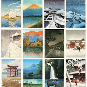 12 cartoline Kawase Hasui 川瀬 巴水 – un set di 12 mini-stampe artistiche riprodotte in formato cartolina – carta fotografica opaca da 300 gsm di qualità premium