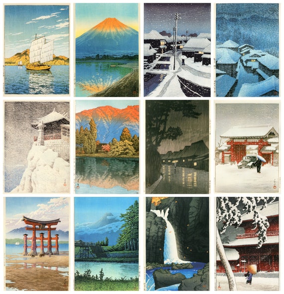 12 x cartoline Kawase Hasui 川瀬 巴水 un set di 12 cartoline artistiche  riprodotte carta fotografica opaca da 300 gsm di alta qualità -  Italia