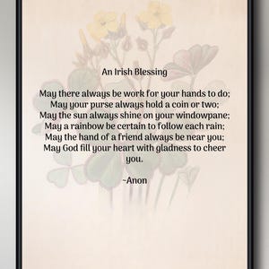Una bendición irlandesa (anónimo), lámina con poema, arte literario para pared, regalo