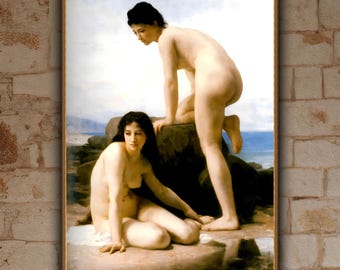 William Bouguereau, les-deux-baigneuses, 1884 - A4 / A3 reproduction fine art print. Heavyweight paper