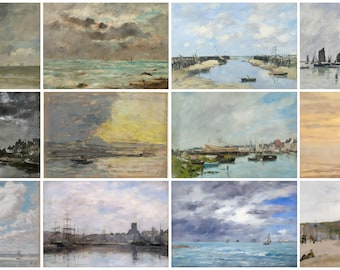 12 x Eugene Boudin postcards – a set of 12 reproduction art postcard-sized mini-prints - 300gsm premium-quality matte photo card