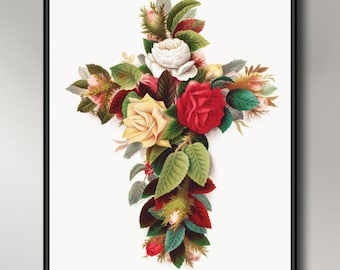 Olive E Whitney, Cross of Roses,  INSTANT DOWNLOAD ultra-hi-res XL 300dpi print-ready digital files in 5 ratios