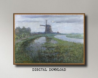 Piet Mondrian,OostzijdseMill along the River Gein by Moonlight INSTANT DOWNLOAD ultra-hi-res XL 300dpi print-ready digital files in 5 ratios