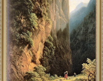 Carl Spitzweg, Harvest in the Alps,  c1858 - A4 / A3 reproduction fine art print. Heavyweight textured art paper, archival inks